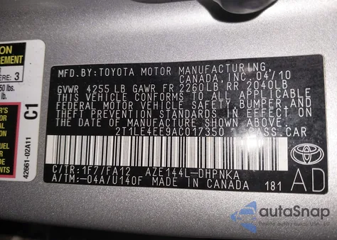 2010 Toyota Matrix S z USA, uszkodzony, nr VIN 2T1LE4EE9AC017350